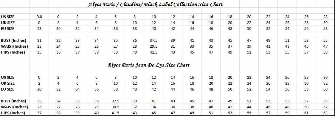 Terani Couture Size Chart