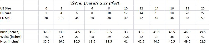 By Terani Couture Size Chart